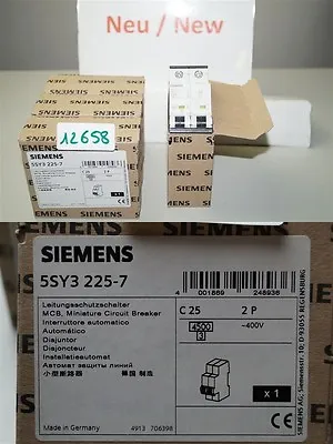 Buy Siemens C25, 5SY3525-7 Circuit Breaker 25A, C25 400v 2POLE • 30.35$