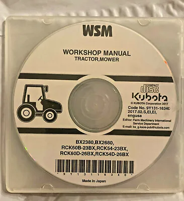 Buy Kubota Tractor BX2380 BX2680 Mower Deck RCK60B-23BX  Service Repair Manual CD • 29$