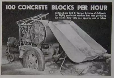 Buy Concrete Block Making Machine 1946 How-To Build PLANS • 15.89$