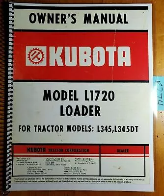 Buy Kubota L1720 Loader For L345 L345DT Owner's Operator's & Parts Manual 544 7/79 • 16.99$