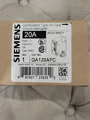 Buy Siemens QA120AFC 1 Pole 20 AMP  Arc Fault Combination Breaker AFCI New In Box • 40$