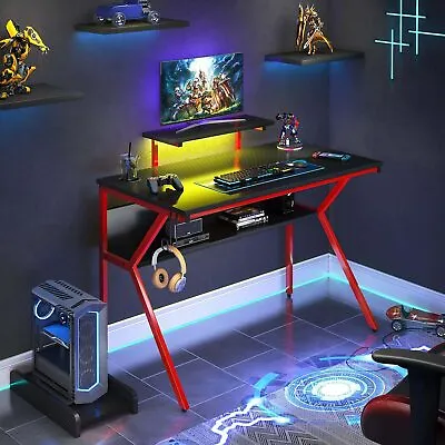 Buy Gaming Computer Desk LED Corner Table For Home Office Workstation W/ CPU Stand • 109.99$