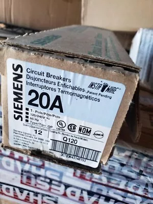 Buy Siemens  QP 120 V Singe Pole 20A Stab In Breaker Box Of 12 NEW Breakers • 55$