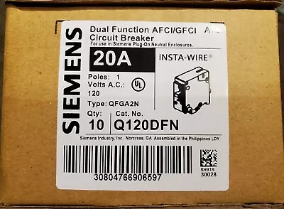 Buy Siemens Q120DFN Arc-Fault/Ground-Fault Dual Function Plug-On Neutral Breakers • 405$