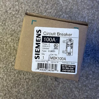 Buy Siemens MBK100A Circuit Breaker 100 AMP 2 Pole 1 Phase 120/240V New • 79.99$
