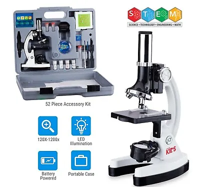 Buy 52pc 120X-1200X Starter Compound Microscope Portable Science Kit For Kids School • 99.85$