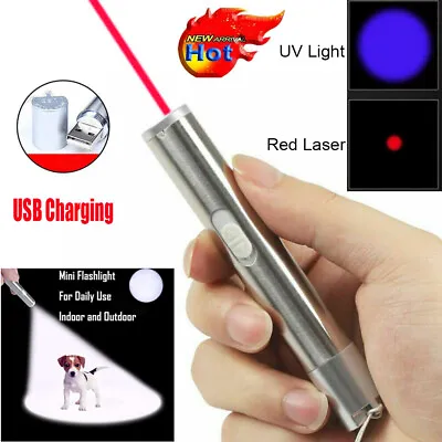 Buy 650nm Red Laser Pointer Pen Single Beam UV Light USB Rechargeable Lazer Pet Toy • 7.28$