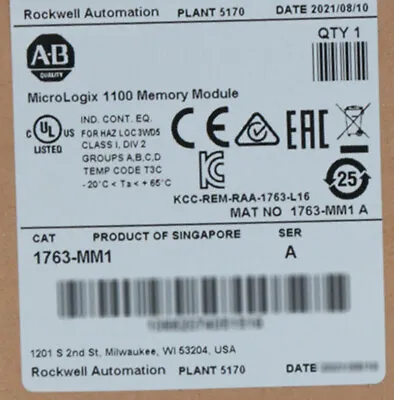 Buy 1763-MM1 Allen Bradley MicroLogix 1100 Memory Module • 315$