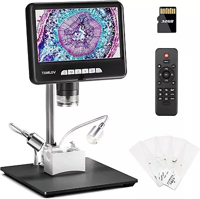 Buy TOMLOV 2K 24MP Digital Microscope 1200x HDMI Coin Magnifier Soldering 7  Screen • 149$