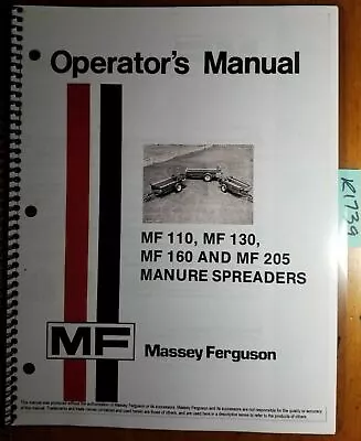 Buy Massey Ferguson MF 110 130 160 205 Manure Spreader Operator's Manual 1448 064 M3 • 15.99$