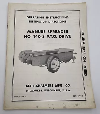 Buy Allis Chalmers 140-S Manure Spreader Operating Instructions Owners Manual • 14.95$