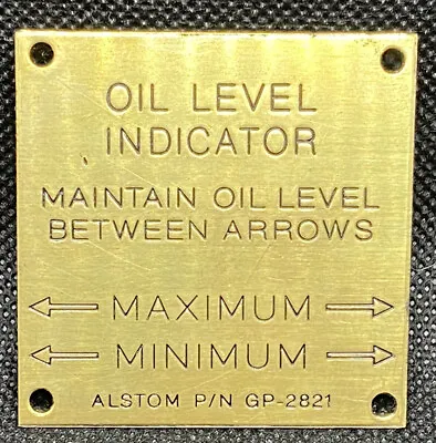 Buy ALSTOM Oil Level Indicator Plate Tag Brass Train Locomotive Equipment  • 9.99$