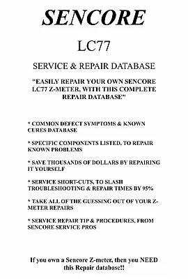 Buy SENCORE LC77 (SERVICE & REPAIR DATABASE) Symptoms&Cures, Precise Repair Details! • 249.95$