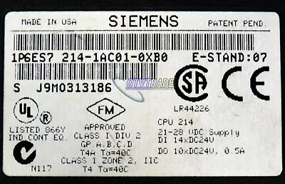 Buy ONE Siemens 6ES7214-1AC01-0XB0 SIMATIC S7-200 CPU214 Controller Tested • 115.39$