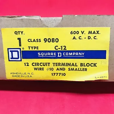 Buy NOS~SQUARE D~C-12 Circuit Terminal Block 600V. Max. 9080 Type C12 New In Box • 19.99$