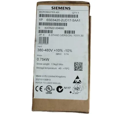 Buy New Siemens MICROMASTER420 Without Filter 6SE6420-2UD17-5AA1 6SE6 420-2UD17-5AA1 • 294.57$