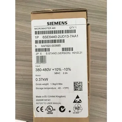 Buy New Siemens 6SE6440-2UD13-7AA1 6SE6 440-2UD13-7AA1 MICROMASTER440 Without Filter • 388.99$