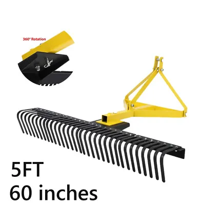 Buy 60'' 3 Point Landscape Rock Rake Fit For Category 1 Compact Tractors Loader 5 FT • 487.34$