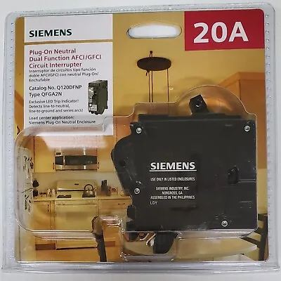 Buy Siemens Q120DFNP Plug On 20-Amp Dual Function AFCI/GFCI Circuit Interrupter NIB • 47$