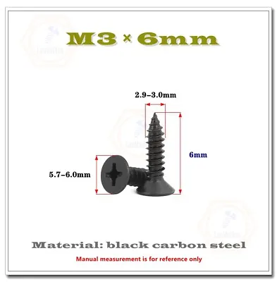 Buy M2 M3 M3.5 M4 Black Phillips Countersunk Head Self Tapping Screw Wood Screws • 7.29$