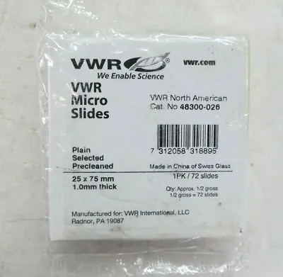 Buy VWR Microscope Slides 72 Pack Plain Selected 25x77x1mm 48300-026 1/2 Gross • 14.98$