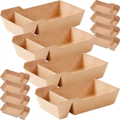 Buy 50pcs Kraft Paper Food Trays Greaseproof Disposable Serving Boats-OR • 25.55$