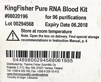 Buy Thermo 98020196 KingFisher Pure RNA Blood Kit For 96 Purifications • 199$