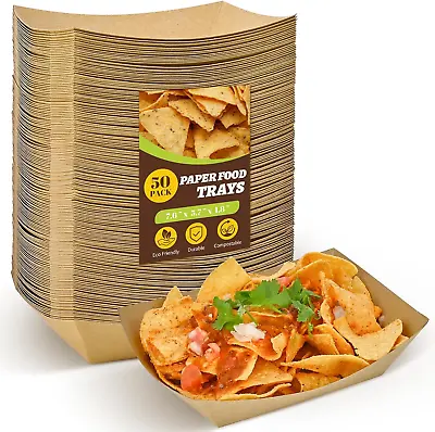 Buy 50 Pack Of 3-Pound Kraft Paper Food Trays, Sturdy Disposable Food Boats For Nach • 19.98$
