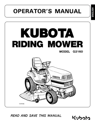 Buy Kubota Riding Mower G2160 Operator Manual Reprinted Comb Bound • 15.23$