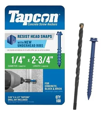 Buy Tapcon 1/4  X 2-3/4  Hex Head Concrete Anchor Screws 3159407 | 100 Pack | Drill  • 29.25$