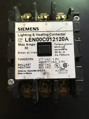 Buy Siemens LEN00C012120A  600V 3 Pole Lighting&Heating Contractor  • 80$