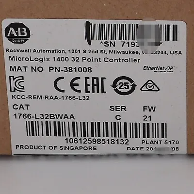 Buy New Factory Sealed AB 1766-L32BWAA SER C MicroLogix 1400 32 Point Controller • 488$