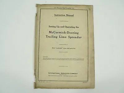 Buy Trailing Lime Spreader Owners Manual Exploded Parts List McCormick Deering 1940 • 25$