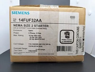 Buy SIEMENS 14FUF32AA NEMA SIZE 2 STARTER 3-PH 3-P W/ESP200 OVER LOAD RELAY 1pcs • 819.75$