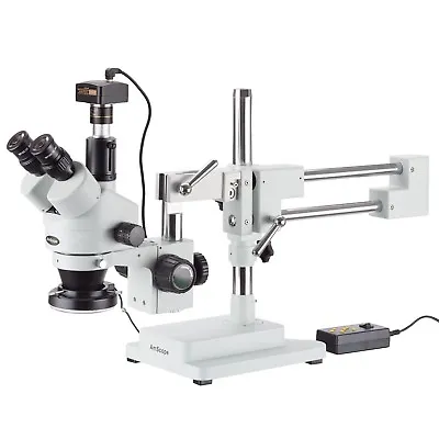 Buy AmScope 3.5X-90X Trinocular Stereo Boom Microscope + 5MP Camera +4-Zone 144-LED • 895.99$