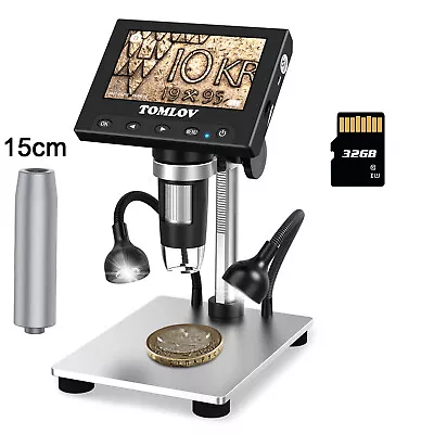 Buy TOMLOV 1080P 4.3  Coin Microscope Digital Microscope 1000X Video Photo +6in Pole • 29.99$