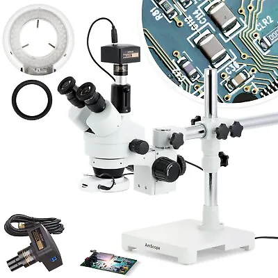 Buy AmScope 3.5X-90X Trinocular LED Boom Stand Stereo Microscope + 5MP Camera • 768.99$