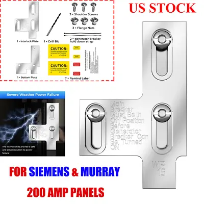 Buy Generator Interlock Kit For Siemens 200 Amp & Murray 200 Amp LISTED Panels WR15 • 45.99$
