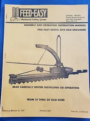 Buy Feed-Easy Model 2414 Silo Unloader Assembly & Operating Instruction Manual   F • 12.99$