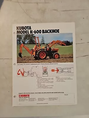 Buy Original 1977 Kubota K-600 BACKHOE Brochure Spec Sheet  • 8.95$