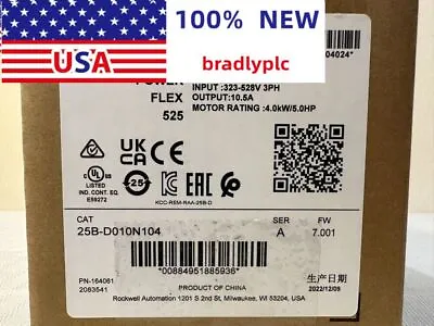 Buy New Factory Sealed  Allen-Bradley 25B-D010N104 Powerflex 525 AC Drive 4KW 5HP • 461.82$