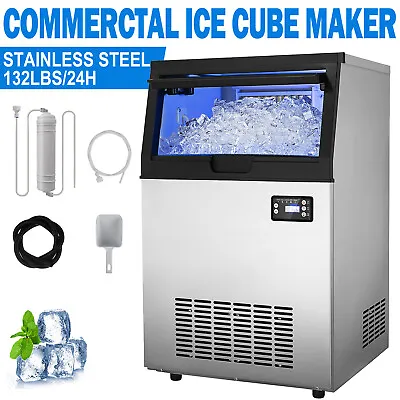 Buy 132lbs Built-in Commercial Ice Maker Stainless Steel Freestanding Cube Machine • 359.90$