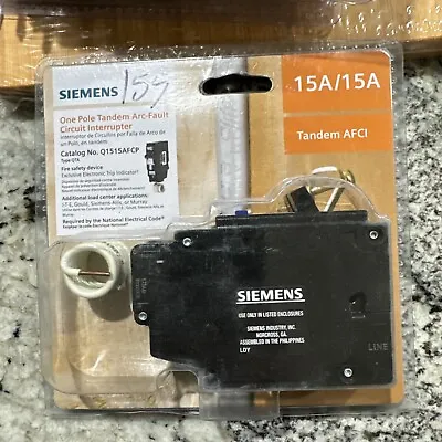 Buy Siemens 15 Amp 120V 1-Pole Tandem CAFCI Type QTA Circuit Breaker Q1515AFCP • 55$