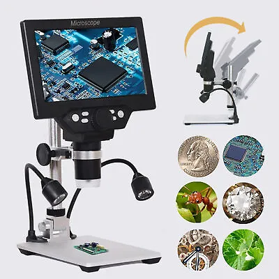 Buy Digital USB Microscope 7 Inch Large Color Screen LCD 12MP 1-1200X Magnifier D3Q0 • 80.45$