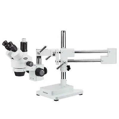 Buy AmScope 3.5X-45X Trinocular Stereo Zoom Microscope With Double Arm Boom Stand • 440$