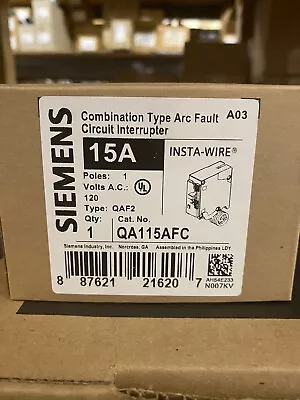 Buy New Circuit Breaker Siemens QA115AFC QA115AFCCSA 15 Amp 1 Pole 120V  AFCI • 39$