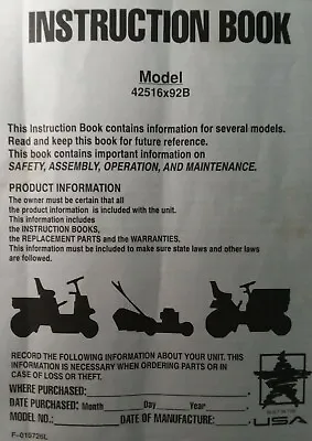 Buy Murray Riding Lawn Mower Gear Tractor W/ 42 Deck 42516x92B Owner & Parts Manual • 50.96$