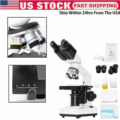 Buy 40X-2500X Binocular Compound MicroscopeWF10X&25X Eyepieces Lab Microscopes USA • 209$