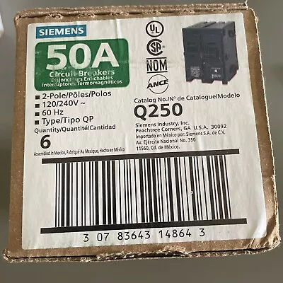 Buy Siemens Q250 50-Amp 2 Pole 240-Volt Circuit Breaker LOT Of 6 • 84.99$