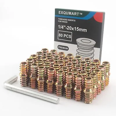 Buy 80 Pcs Premium Threaded Inserts For Wood, 1/4-20 Threaded Inserts With Hex Ke... • 8.47$